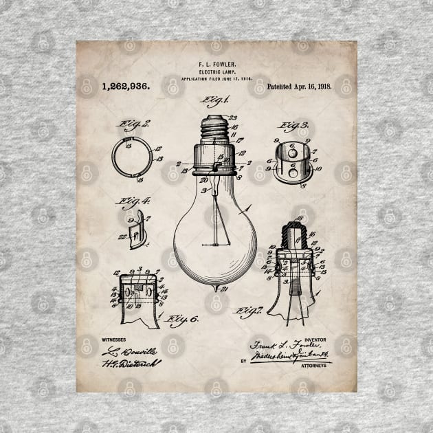 Electric Lamp Patent - Housewarming Home Hallway Art - Antique by patentpress